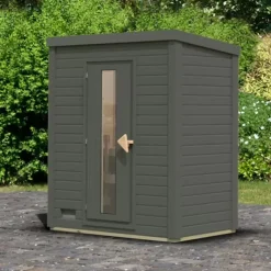 Sauna extérieur 2 places épicéa nordique 38mm poêle 9kW Karibu Hytti