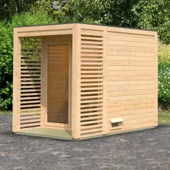 Sauna extérieur 4-6 places épicéa nordique 5,3m² terrasse vitrée Karibu Angkor