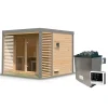 Sauna extérieur 6-8 places épicéa 38mm avec terrasse - Karibu Ares 3