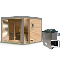 Sauna extérieur 6-8 places épicéa 38mm avec terrasse - Karibu Ares 3