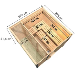 Sauna extérieur 6-8 places épicéa 38mm avec terrasse - Karibu Ares 3