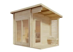 Sauna extérieur Lizzy S FinnTherm, 33x25m dim ext (cas échéant incl débord de toit) naturel, épaisseur paroi : 40mm, 8,3m² totale
