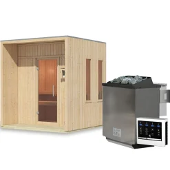 Sauna extérieur 4,7m² 2-4 places bois avec poêle 9kW et fenêtres Karibu Arcadia