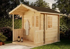 Sauna extérieur Nicolas FinnTherm, 25x33m dim ext (cas échéant incl débord de toit) naturel, épaisseur paroi : 40mm, 8,2m² totale