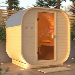 Sauna extérieur épicéa 2-4 places 199x175cm poêle 9kW Karibu Tonneau Quadro