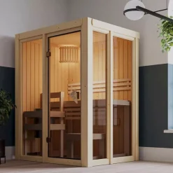Sauna intérieur 1-2 places 1,89m² vitré avec poêle 3,6kW Karibu Irava