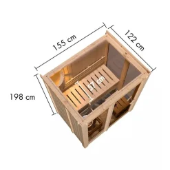 Sauna intérieur 1-2 places 1,89m² vitré avec poêle 3,6kW Karibu Irava