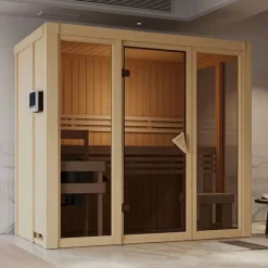 Sauna intérieur 2-3 places poêle 3,6 kW vitrage bronze - Épicéa 68mm Karibu