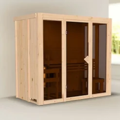 Sauna intérieur 2-3 places vitré avec poêle 3,6 kW en épicéa Karibu