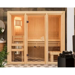 Sauna intérieur Avari 2-3 places bois massif avec poêle 3,6KW Karibu