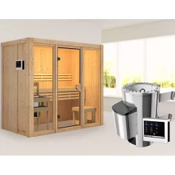 Sauna intérieur Avari 2-3 places bois massif avec poêle 3,6KW Karibu