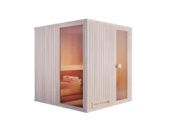 Sauna intérieur Miranda FinnTherm, 24x19m dim ext (cas échéant incl débord de toit) naturel, épaisseur paroi : 72mm, 4,7m² totale
