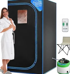 Sauna Portable Infrarouge avec Vapeur, Tente Spa à Domicile, Télécommande et Chaise Pliable