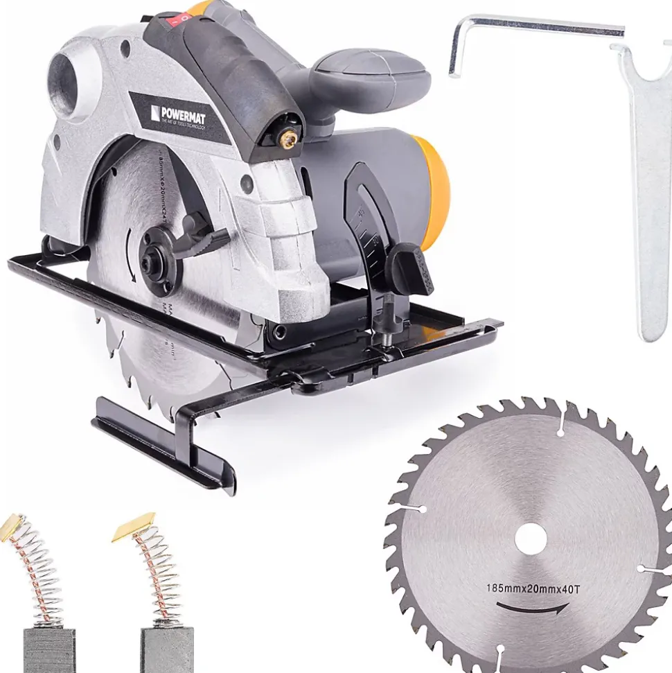 Scie circulaire à bois avec laser 2250 W 2 disques 185 mm 24/40 dents
