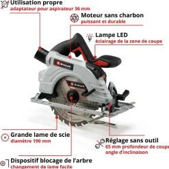 Scie circulaire sans fil Einhell TP-CS 18/190 Li BL 18V 190mm ( sans batterie)