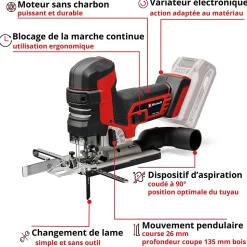 Scie sauteuse sans fil pendulaire Einhell TP-JST 18/135Li BL Solo 18V (sans batterie)