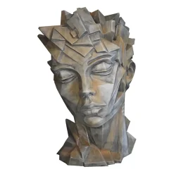 Sculpture de jardin visage Femme - style Cubique - Gris