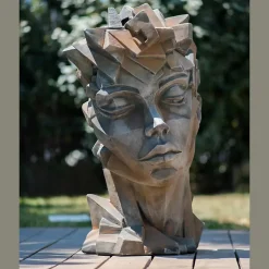 Sculpture de jardin visage Femme - style Cubique - Gris