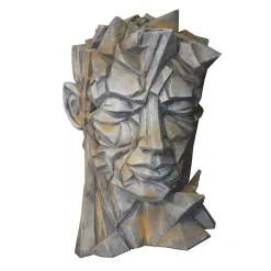 Sculpture de jardin visage Homme - style Cubique - Gris