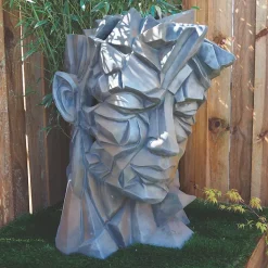 Sculpture de jardin visage Homme - style Cubique - Gris