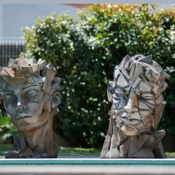 Sculpture de jardin visage Homme - style Cubique - Gris