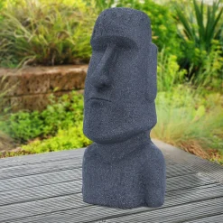 Sculpture statue pierre moulée lave gris île de Pâques figurine déco jardin