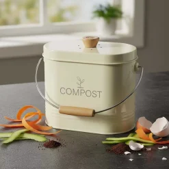 Seau à compost - GUILLOUARD - Ovale - Capacité 3L - Avec filtre à charbon - 11x24x20cm - Beige