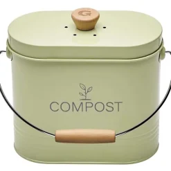 Seau à compost - GUILLOUARD - Ovale - Capacité 3L - Avec filtre à charbon - 11x24x20cm - Vert pastel
