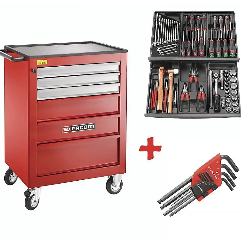 Servante D'atelier Roll M3 - 6 Tiroirs + 62 Outils Facom Roll.contactpf 569 X 421 X 60 Mm