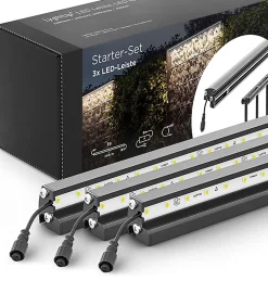 Set d'éclairage pour clôture en métal/gabion: 3x Barettes LED de Lg. 1960 m/m Anthracite, 1 tranformateur EU, 1 prolongateur