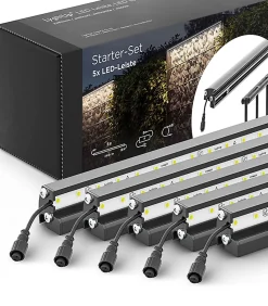 Set d'éclairage pour clôture en métal/gabion : 5x Barettes LED de Lg. 1960 m/m Anthracite, 1 tranformateur EU, 1 prolongateur