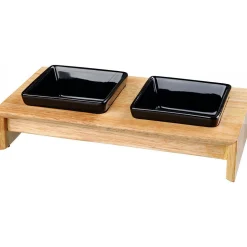 Set de gamelles, céramique/bois 0.2L/10 cm pour chien ou chat