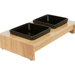 Set de gamelles, céramique/bois 0.2L/10 cm pour chien ou chat