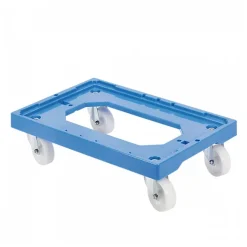 Socle rouleur 4 roues pivotantes - chape acier - bleu