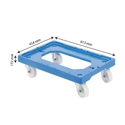 Socle rouleur 4 roues pivotantes - chape acier - bleu