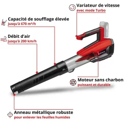 Souffleur sans fil sur batterie 18V 670m³/h Einhell GP-LB 18/200 Li E-Solo (vendu sans batterie ni chargeur)