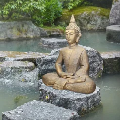 Statue Bouddha jardin figure décorative intérieur/extérieur pierre coulée 63 cm