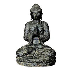 Statue Bouddha position salutation en pierre reconstituée H. 45 cm
