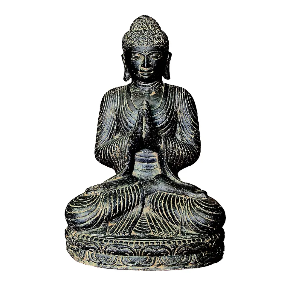 Statue Bouddha position salutation en pierre reconstituée H. 45 cm