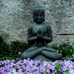 Statue Bouddha position salutation en pierre reconstituée H. 45 cm