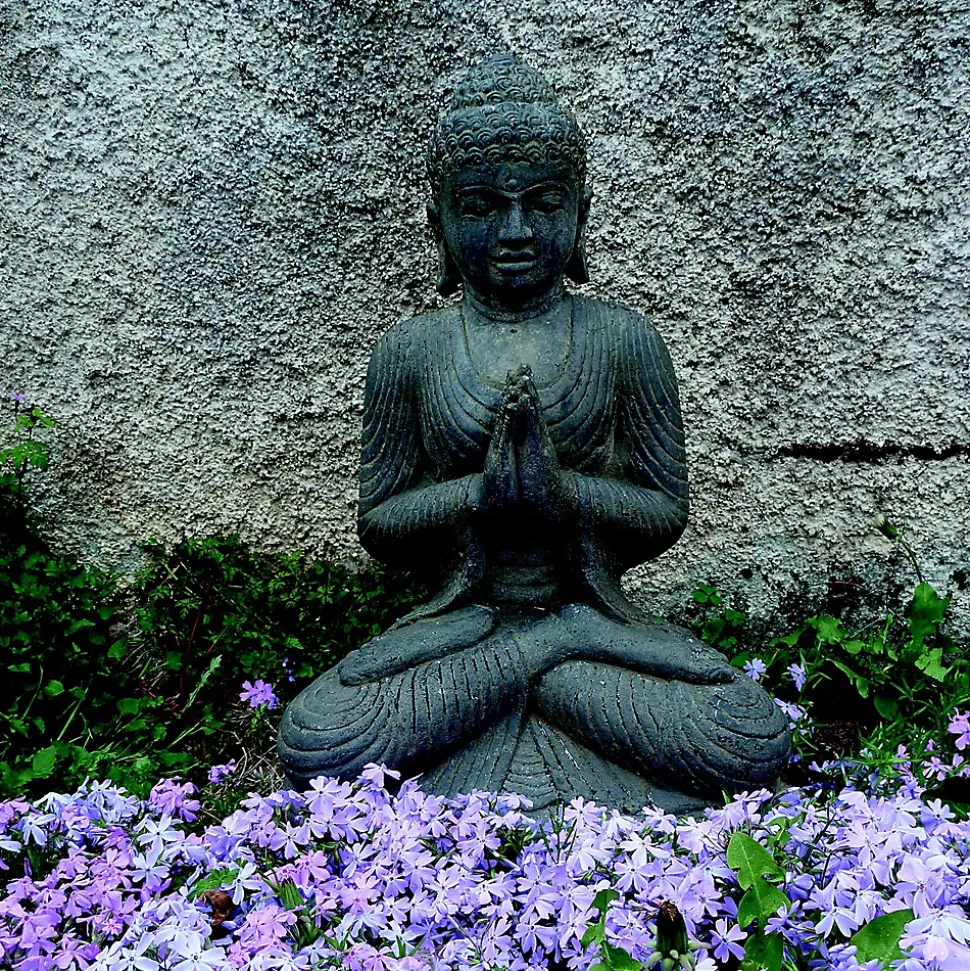 Statue Bouddha position salutation en pierre reconstituée H. 45 cm