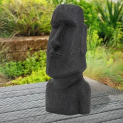 Statue déco tête moaï île de Pâques en résine figurine anthracite aspect basalte