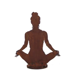 Statue de Jardin Femme Yoga Métal Rouillé : Déco Zen - Rouille