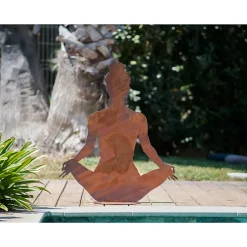 Statue de Jardin Femme Yoga Métal Rouillé : Déco Zen - Rouille