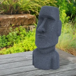 Statue Ile de Paques Moai Rapa Nui figure déco sculpture jardin tête 53,5cm gris