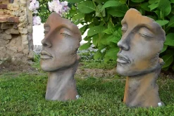 Statue Visage Femme effet rouille H.50 cm