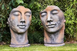 Statue Visage Femme effet rouille H.115 cm