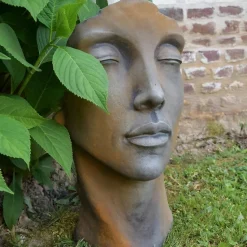 Statue visage femme extérieur petit format - Rouille 50 cm