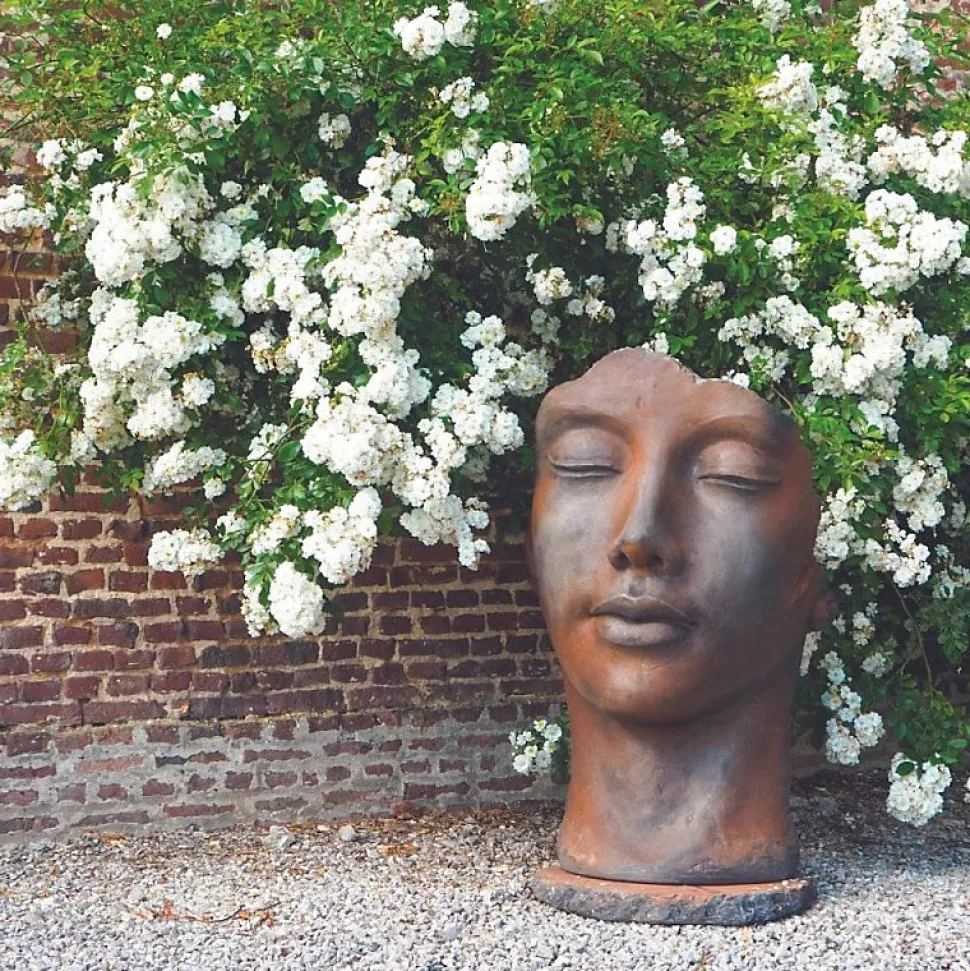 Statue visage femme extérieur grand format - Rouille 115 cm