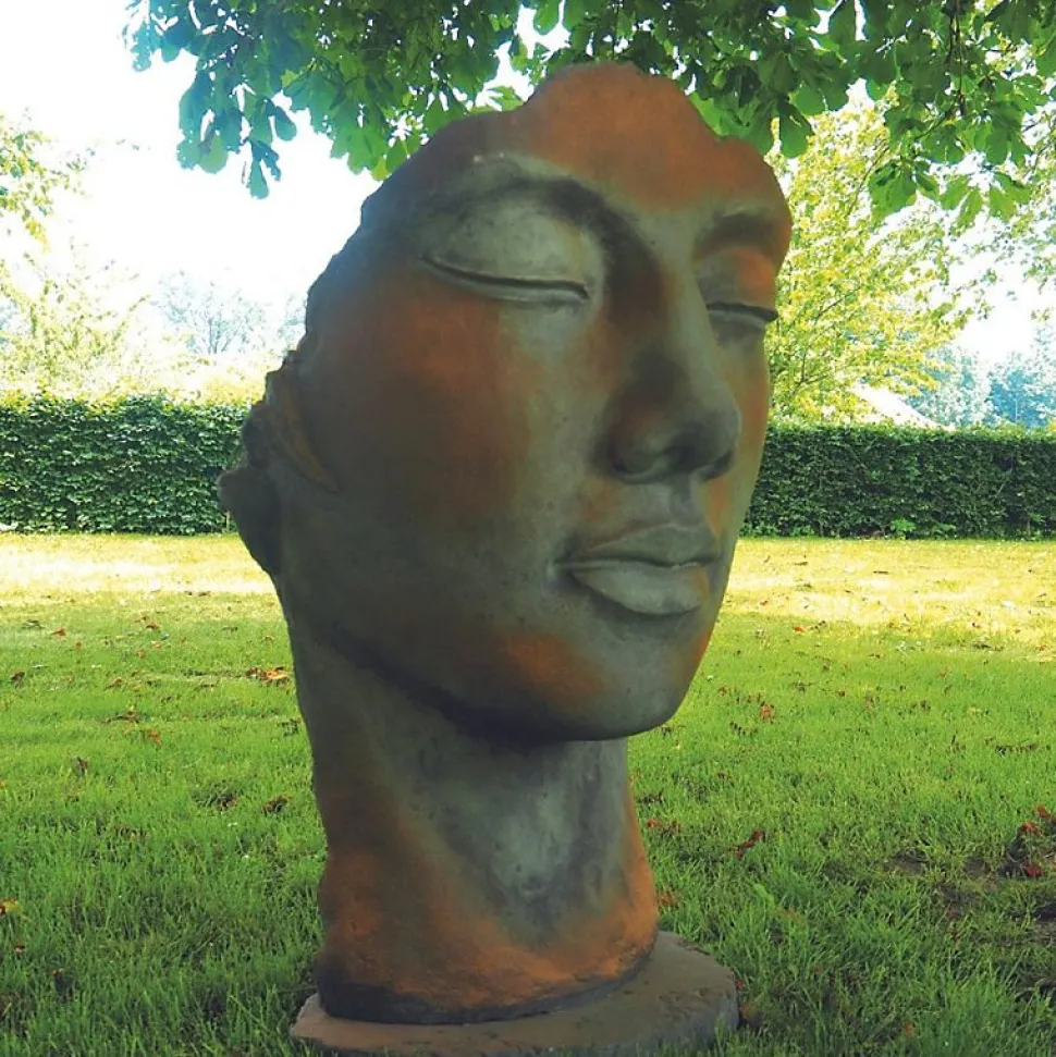 Statue visage femme extérieur grand format - Rouille 115 cm